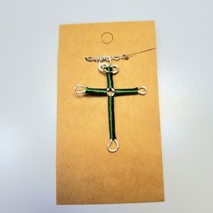Dark Green wire wrap cross handmade necklace